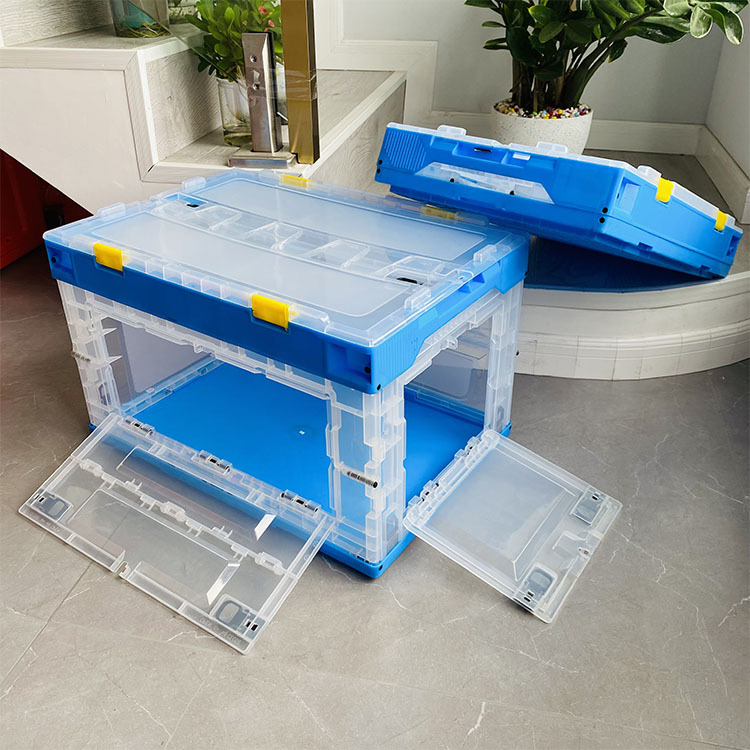 透明带盖侧开门塑料折叠收纳箱子物流折叠周转箱车载家用储物胶箱