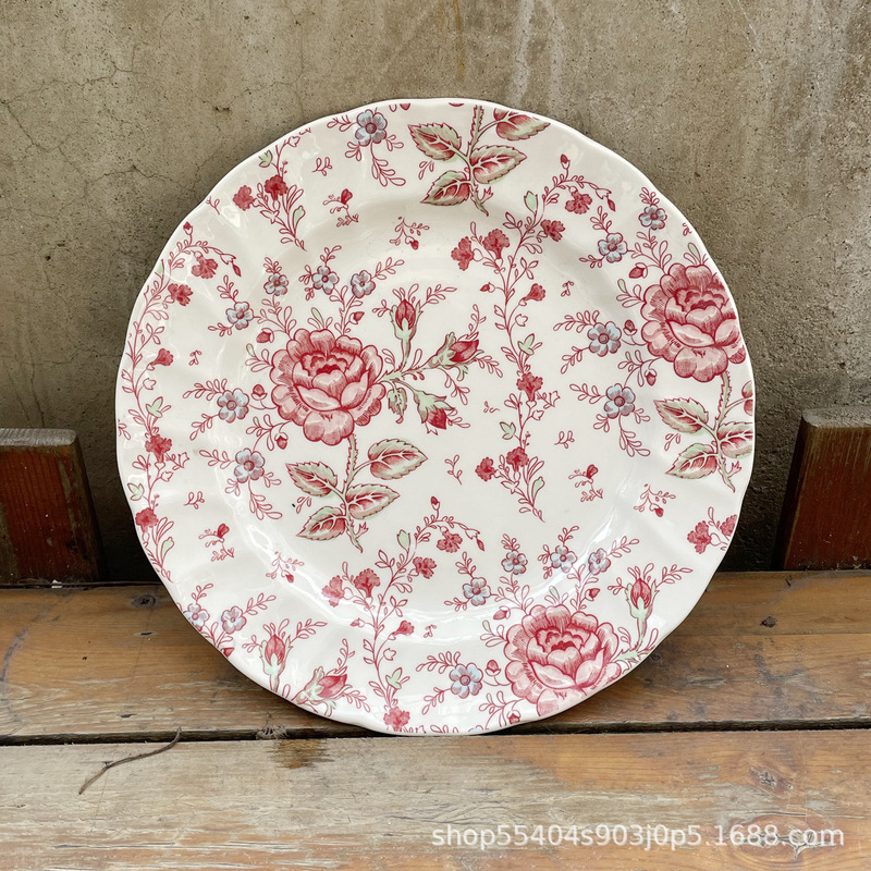 European Retro Plate Coffee Cup Export Original Jbs British Tableware Rose Ceramic Round Large and Small Dinner Plate Bowl