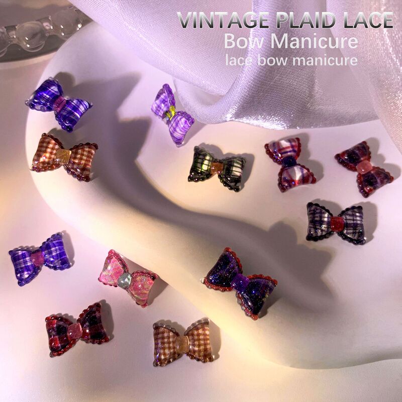Popular vintage ice transparent glitter plaid bow tie nail jewelry DIY handmade hairpin resin accessories