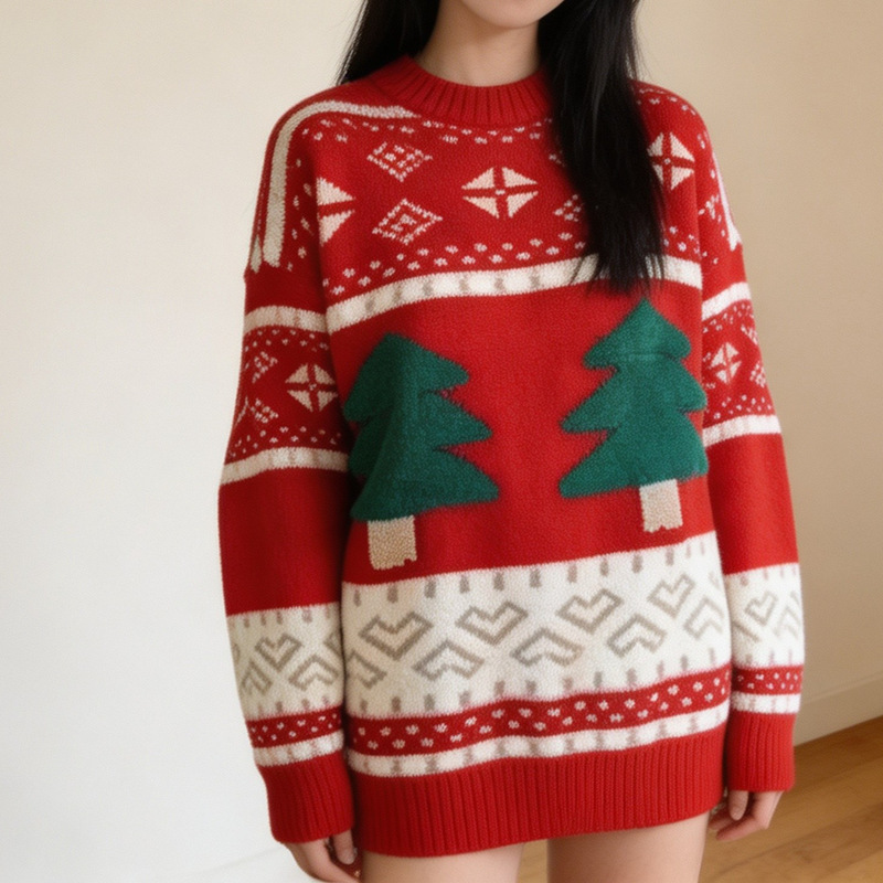 MM New Year Plus Size Women's Knit Sweater 2026 Autumn Winter Pullover Loose Fit Christmas Tree Red Cute Style MM New Year Plus Size Women's Knit Sweater 2026 Autumn Winter Pullover Loose Fit Christmas Tree Red Cute Style