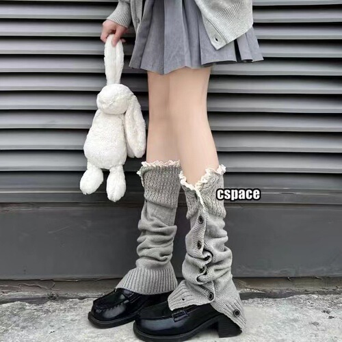 JK wide-leg socks Lolita button lace warm socks new button lace socks straight knitted leg covers