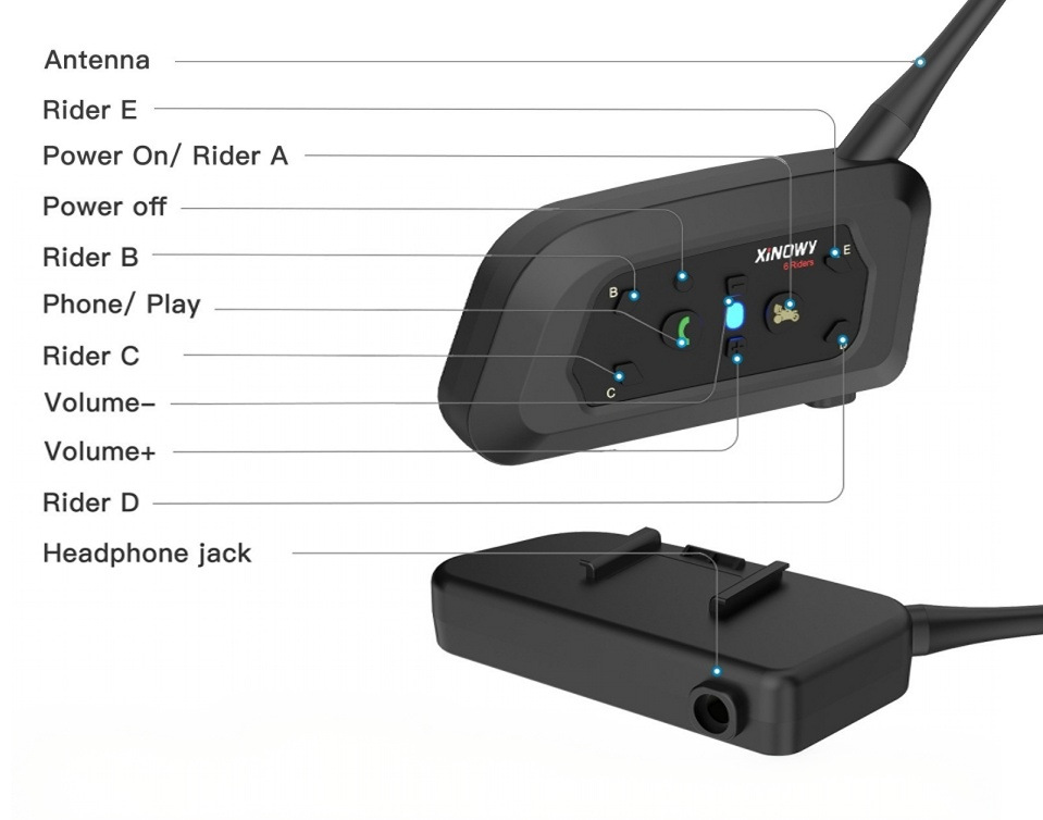 Xinowyv6Pro Motorcycle Helmet Bluetooth Headset 2-Person Intercom Helmet Intercom 3.5Mm/Typec Interface