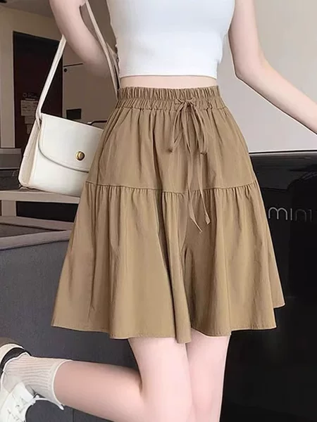 Summer Casual Fashion Korean Style High Waist Women's Shorts Simple New Solid Color Fashionable All-match Loose Wide-leg Shorts