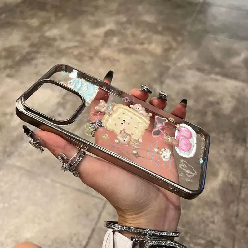 Apple, совместная небольшая сумка, iPhone16, чехол для телефона, рамка для фото, мультяшный iPhone16 Pro, хлеб, с маленькими медведями, 4promax