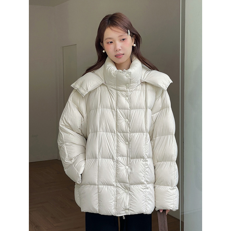 [90% White Duck down Warm Burnt Basque] Geming Checkered down Jacket Women's Winter Mid-Length Jacket J883C