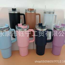 跨境40一代不锈钢手柄汽车杯大容量户外便携赛吸管保冷保热汽车杯