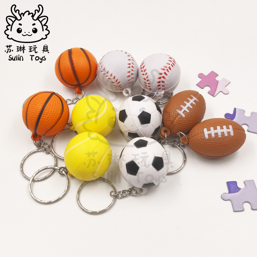 Amazon's Popular Mini Solid Sponge Rugby 4cm Small Basketball Keychain Pu Foam Pressure Ball Pendant