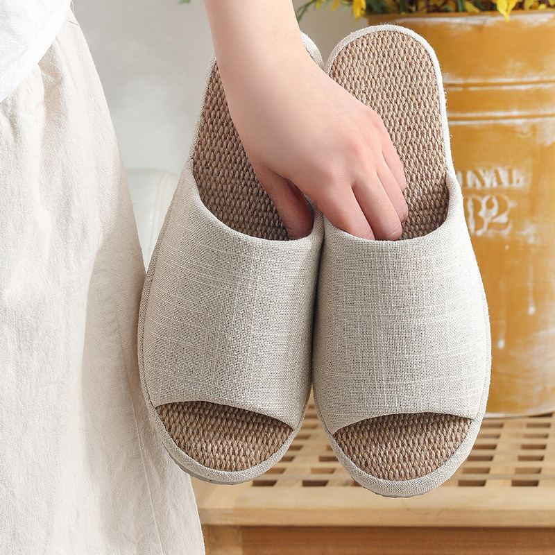 Eva Non-stick Grey Non-slip Slippers Japanese Spring and Autumn Home Indoor Linen Four Seasons Slippers Bottom Non-stick Grey Slippers