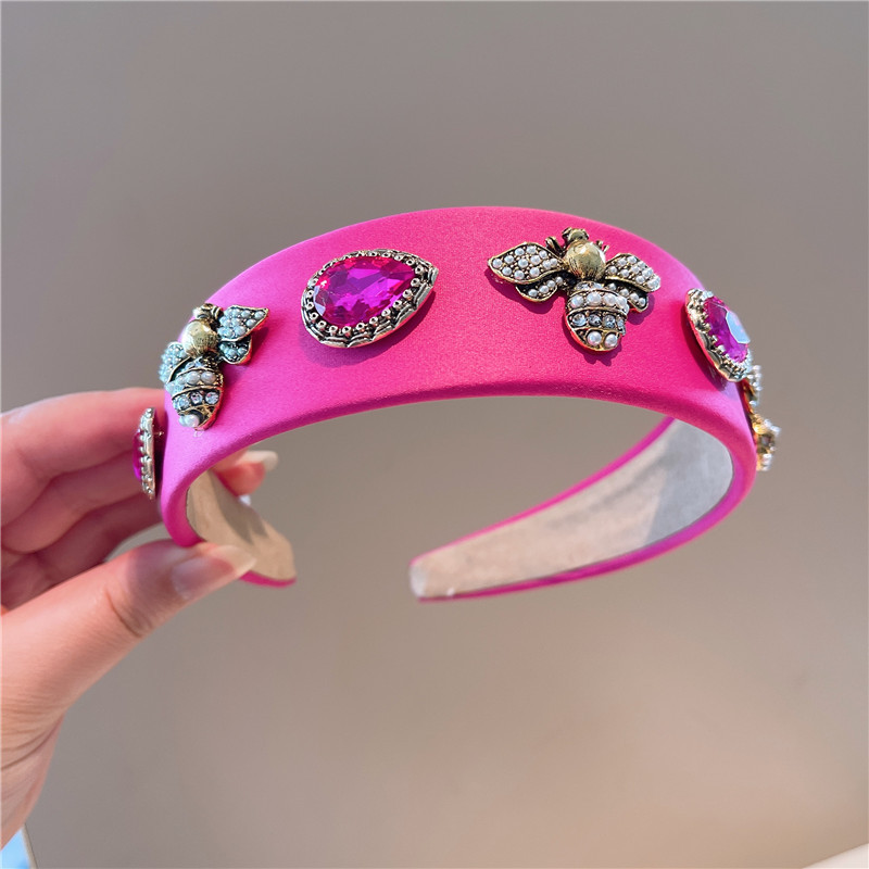 Retro Rhinestone Opal Bee Insect Wide Headband display picture 15