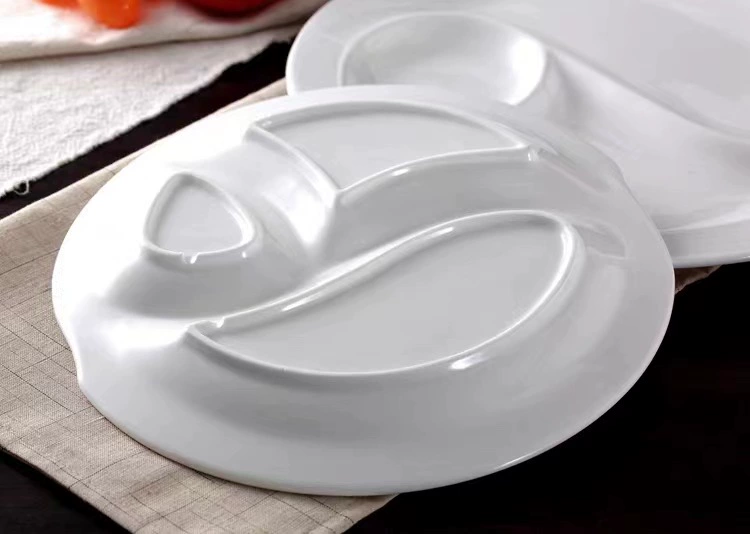 Hotel low -bone porcelain ceramic plate, multi -grid plate, fast disk, cold plate cold plate, hotel tableware category disk