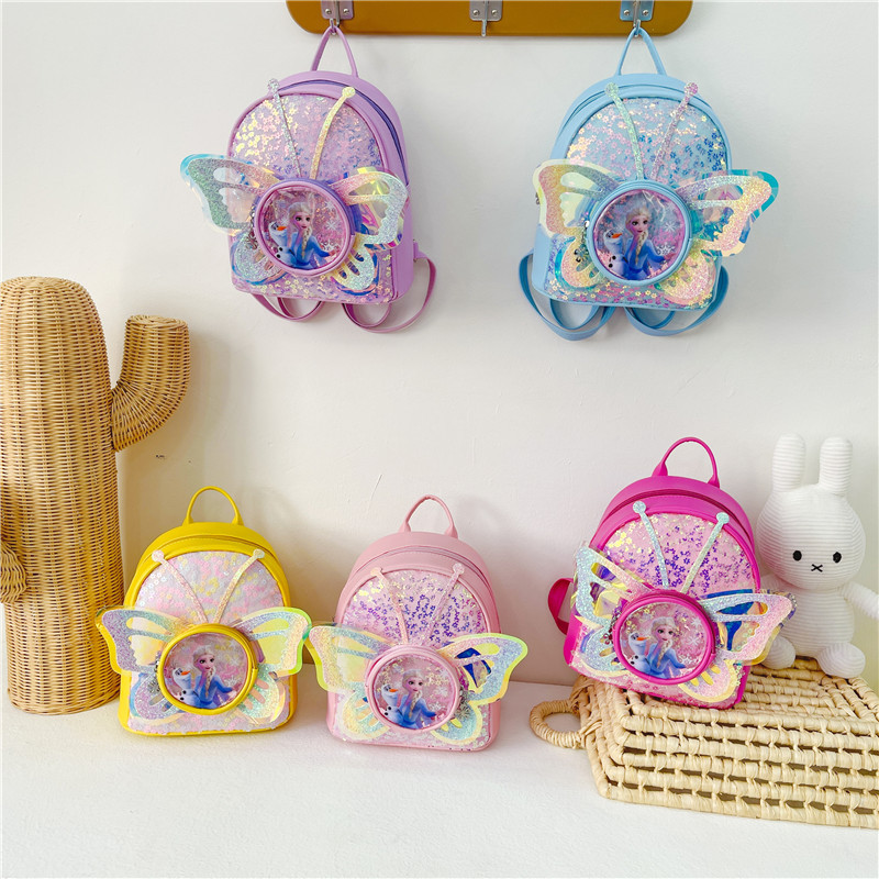 2023 nuevo estilo coreano de los niños mochila princesa occidental ligero pequeño mochila kindergarten sequined pu mochila