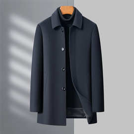 中长款男商务双面呢大衣2024秋冬加厚款羊毛呢子翻领风衣休闲代发