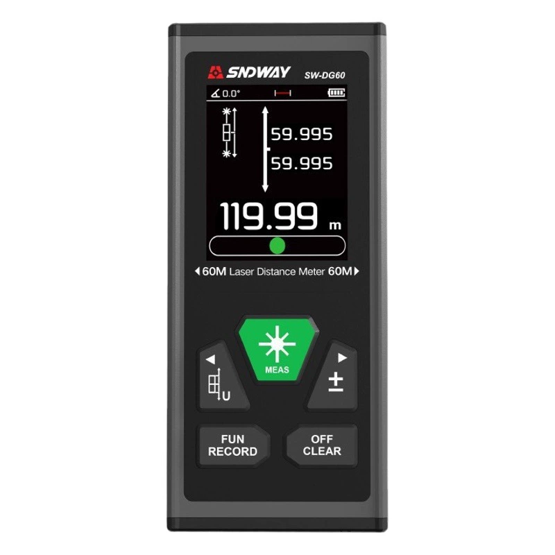 Двухсторонний лазерный дальномер SNDWAY SWDR60 с зеленым светом, высокоточный цифровой измерительный прибор для наружных работ