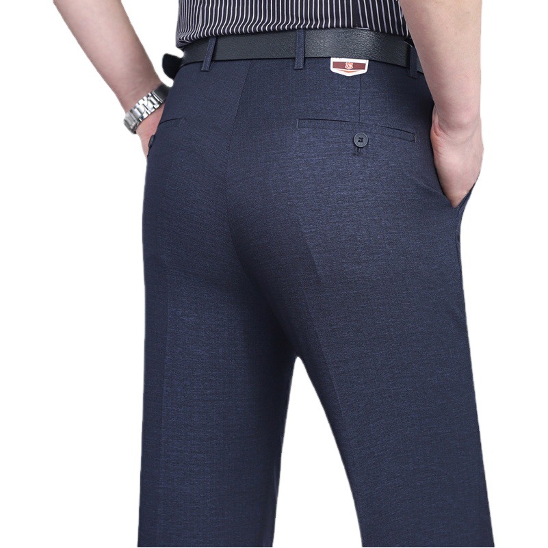 Pantalones finos de seda de morera para hombres de primavera y verano para hombres, pantalones rectos de mediana edad de cintura alta sin planchar para hombres de mediana edad y ancianos image 1