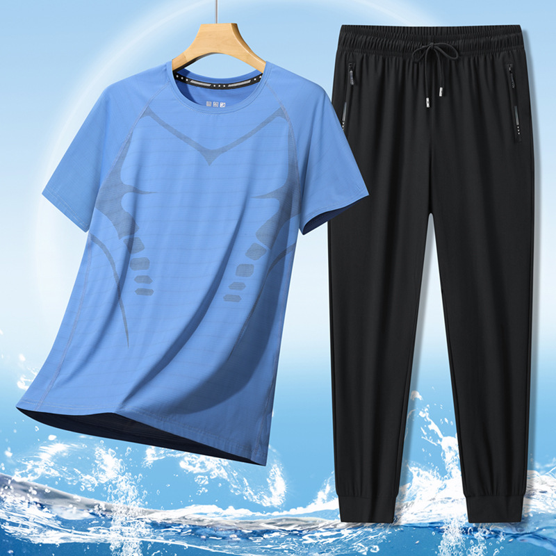 Super tamaño de hielo para hombres verano delgado cuello redondo de manga corta para hombres acondicionamiento rápido seco para correr moda