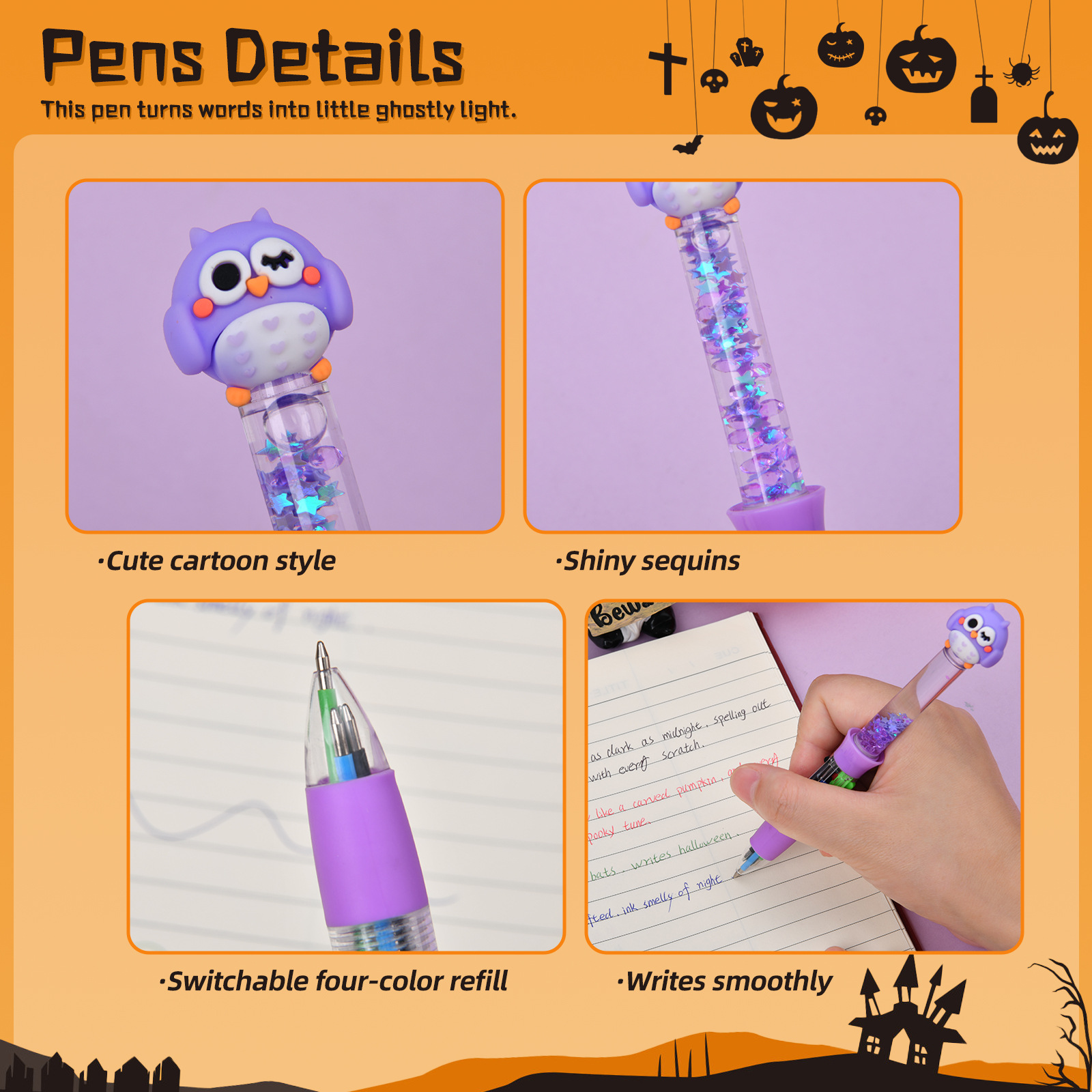 Cartoon transfronterizo de Halloween arena flotante adorable bolígrafo multicolor creativo bolígrafo de color bolígrafo de escritura estudiantil