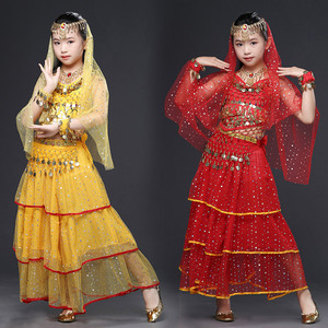 Girls children Indian queen belly dance dress ethnic w Xinjiang dance costumes children bollywood belly dance performance clothes suit