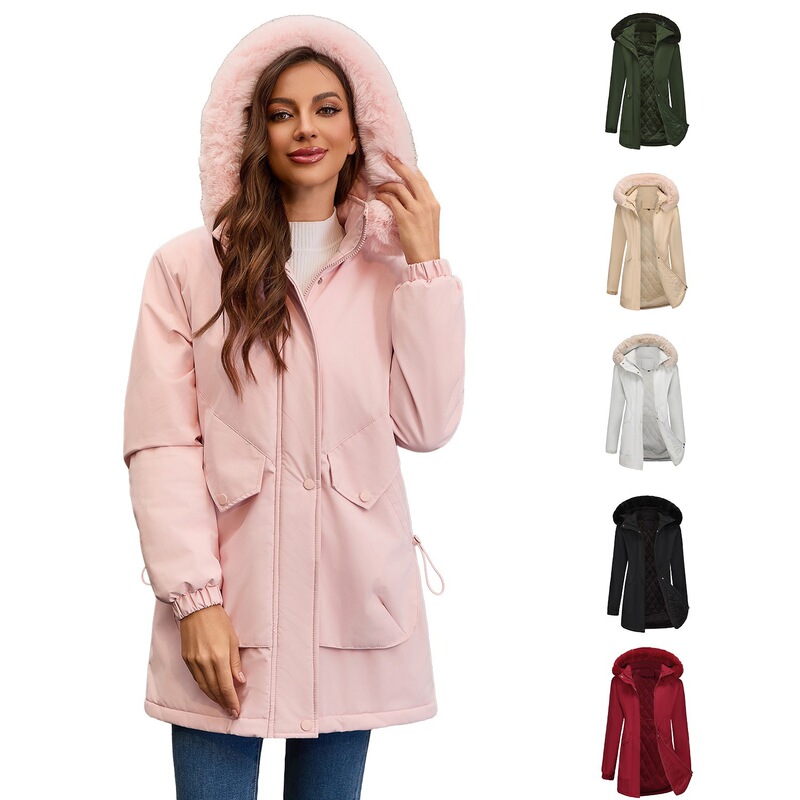 European Size Cotton Jacket for Women 2025 Winter European and American Mid-Length Parka Fleece-Lined Korean Style Large Fur Collar Fleece-Lined Cotton Jacket European Size Cotton Jacket for Women 2025 Winter European and American Mid-Length Parka Fleece-Lined Korean Style Large Fur Collar Fleece-Lined Cotton Jacket
