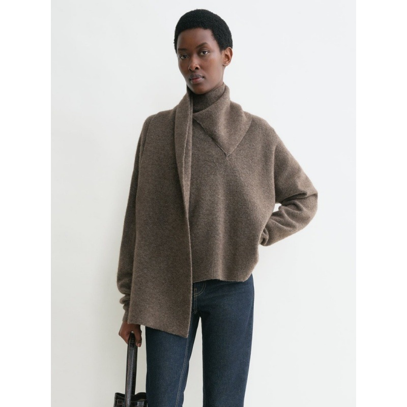 Longmei 北欧スタイル TOT スカーフ襟ルーズセーター女性のための 2025 秋と冬の新しいルーズ長袖ニットトップ