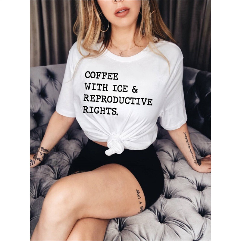 European and American Foreign Trade Feminism Coffee with Ice English Text Mother and Daughter T-shirt Short Sleeve Printed Pattern Fashion Women's Top