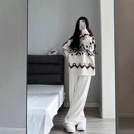 学院风女孩子白色软糯温柔小个子加厚上衣费尔岛设计感小众毛衣女