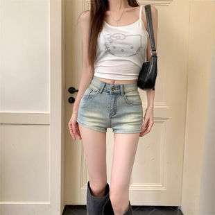 Cross-border Southeast Asia Vietnam Washed Blue Denim Shorts Women's 2025 Summer New High Waist All-match Slim-fit Hot Pants