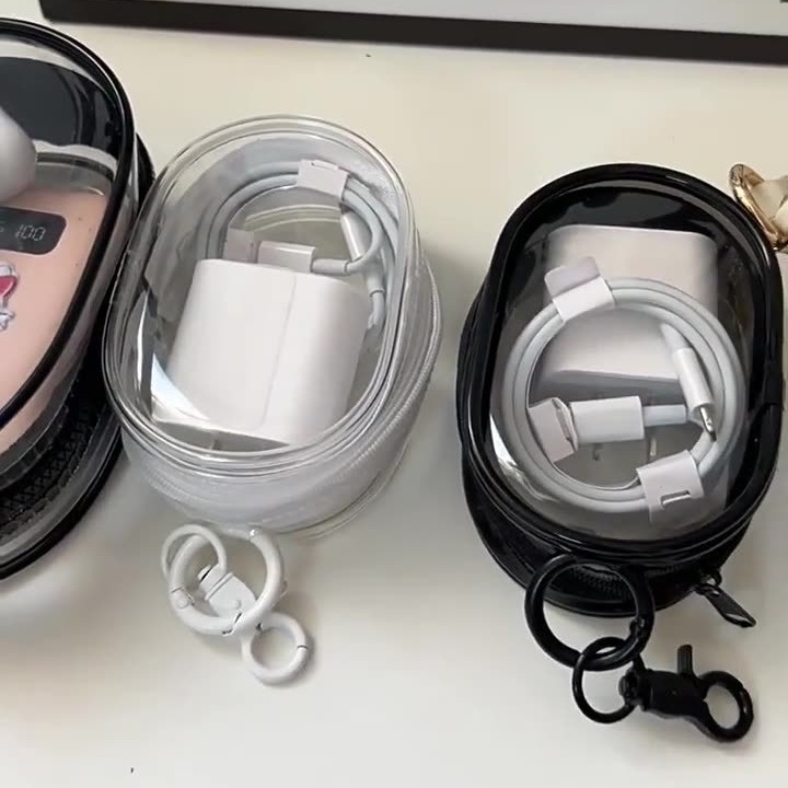 Cargador de cable de datos cargador de almacenamiento bobinado transparente portátil de salida caja de almacenamiento de auriculares bolsa de acabado de teléfono móvil