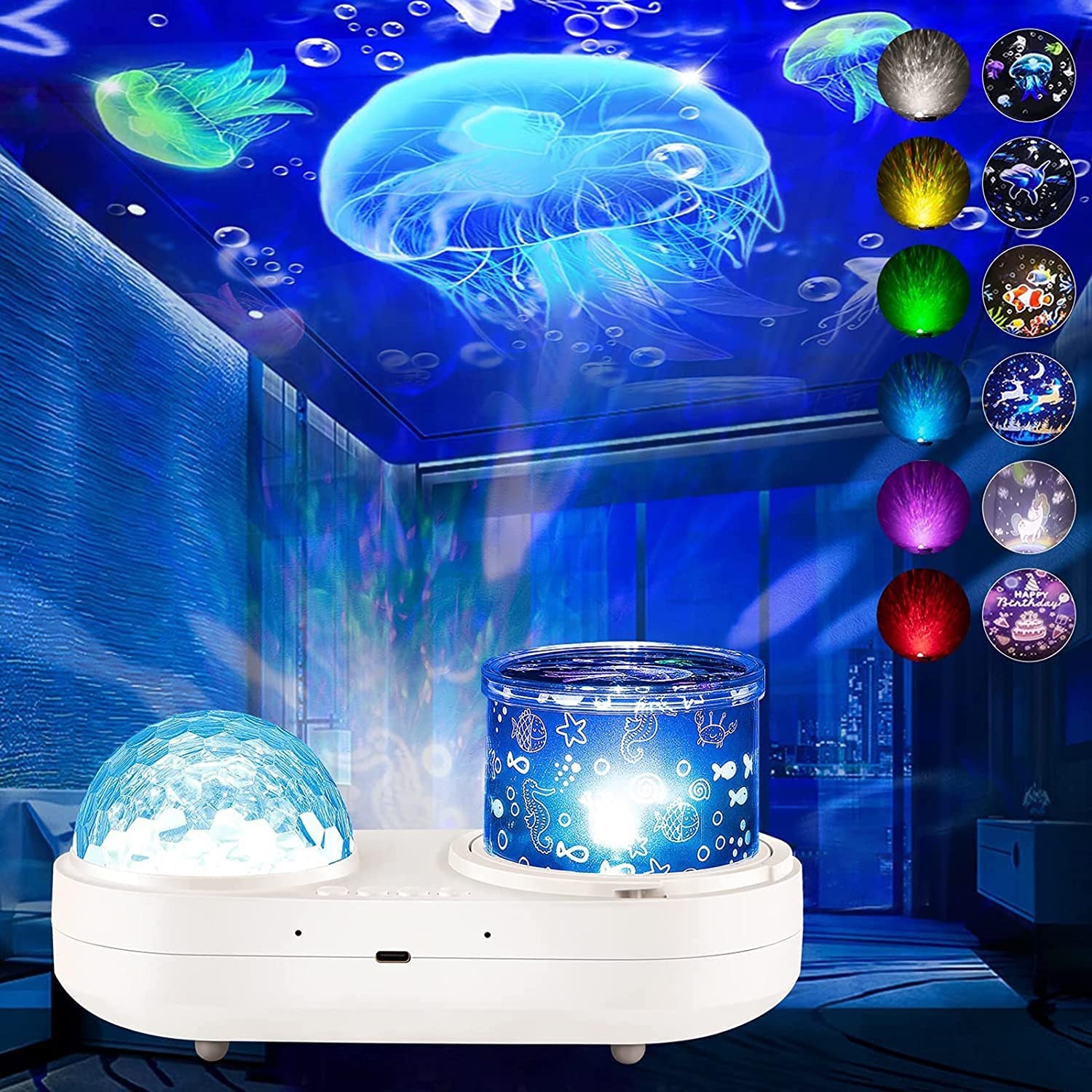 Ocean Christmas Cumpleaños Proyección Noche Luz LED Dormitorio USB Patrón de agua Colorido Gypsophila Atmósfera Luz de cielo estrellado