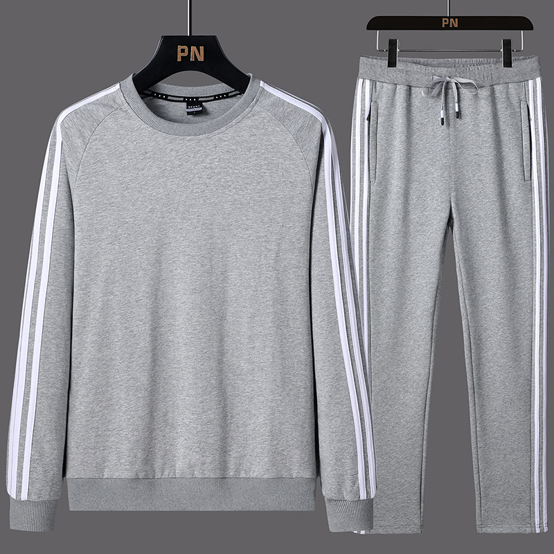 L - 8XL transfronterizo grande traje casual de primavera y otoño de algodón, camiseta de cuello redondo de marea para hombres, pantalones de abrazadera sueltos y versátiles image 3