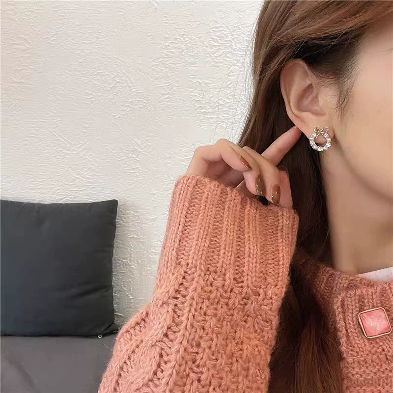 Серебряная игла, маленькие серьги с бантом из жемчуга, серебро 925 образец, стиль высокого качества