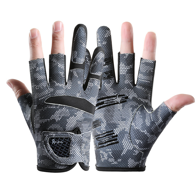 Nuevos guantes de pesca de verano para hombres y mujeres tirar XieLi anti-deslizante transpirable tres dedos fríos guantes de pesca anti-deslizante