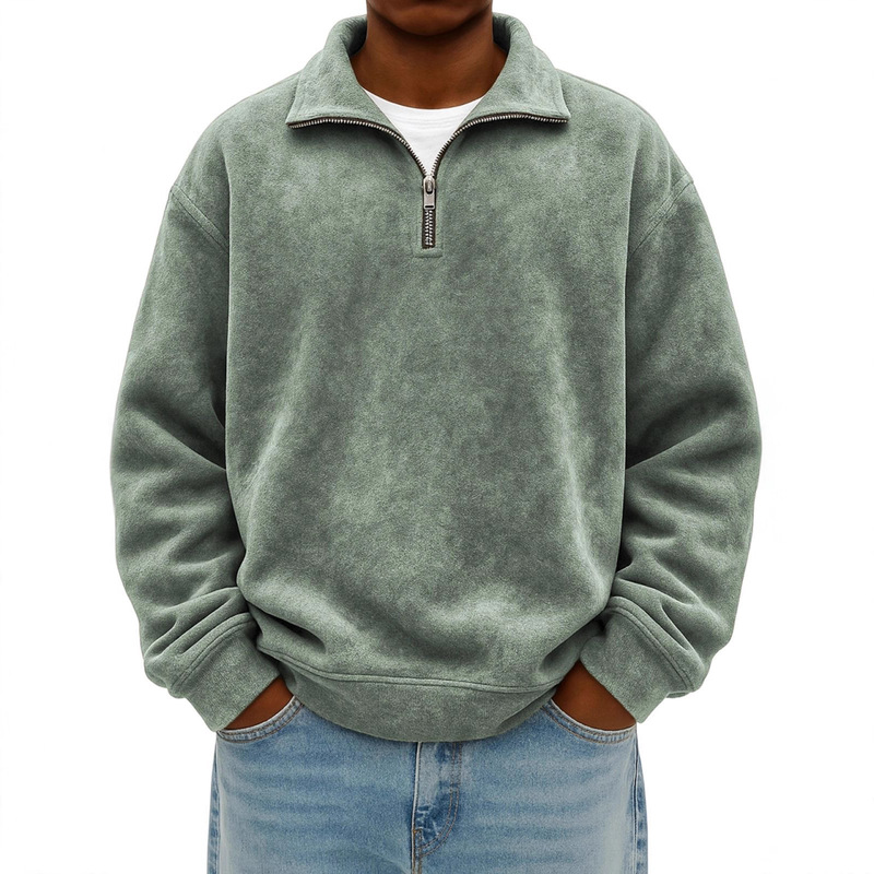 2025 New Autumn and Winter European and American Men's Half-Zip Pure Color Distressed Sweatshirt Casual Loose Lapel Sweatshirt for Men 2025 New Autumn and Winter European and American Men's Half-Zip Pure Color Distressed Sweatshirt Casual Loose Lapel Sweatshirt for Men