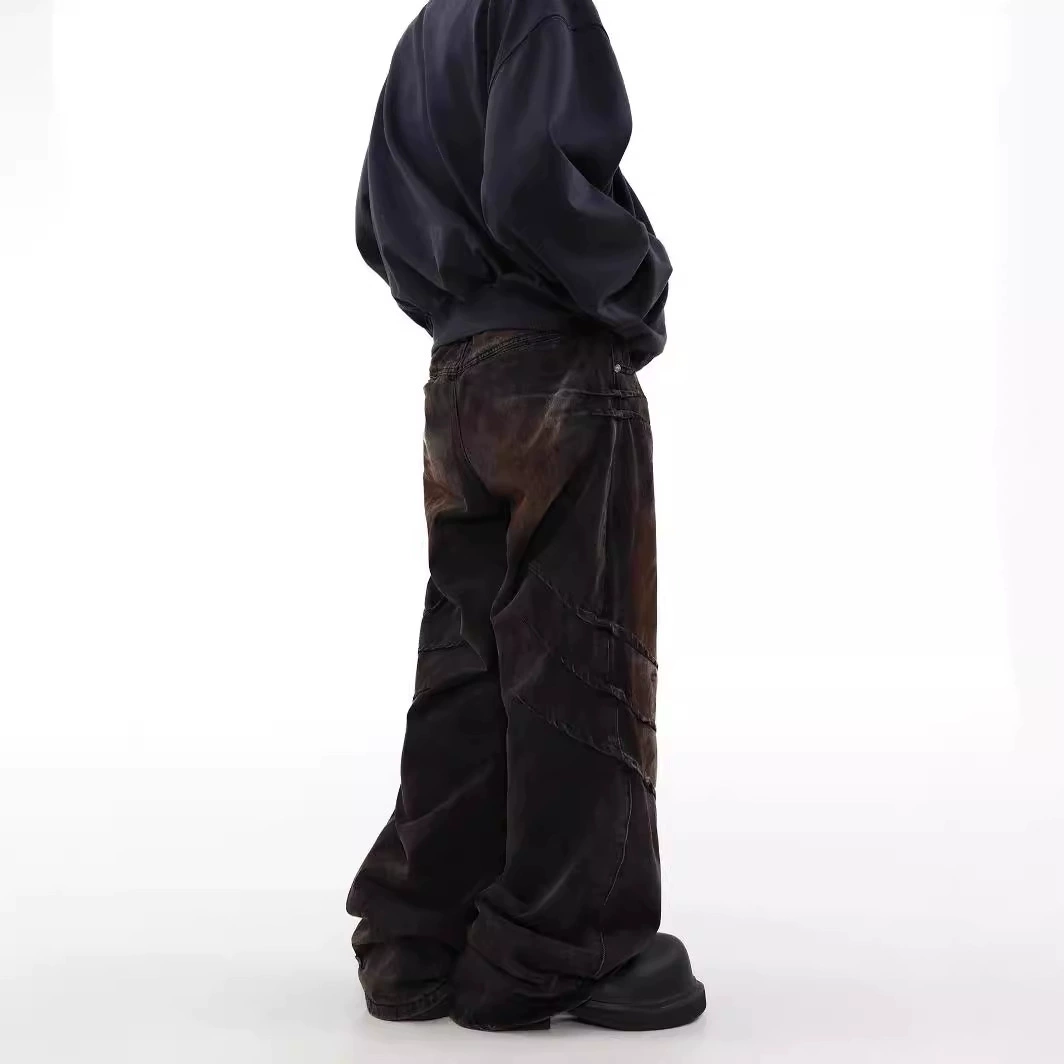 Трендовые джинсы дизайна, брюки, свободный крой, oversize