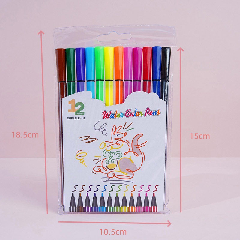 Fábrica en stock embolsado de los niños arte graffiti color pluma suministros dibujo papelería regalo 12 color acuarela pluma
