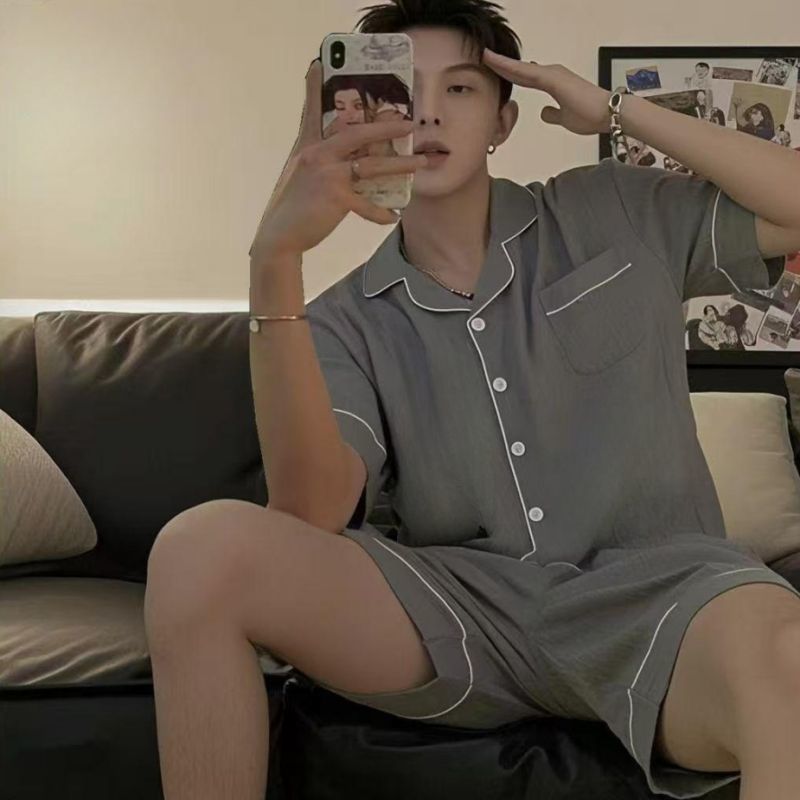 Cotton double short-light gray / Men's size l [recommended 50-60kg]
