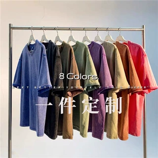 300g洗水做旧重磅纯棉t恤工作服私人定制美式潮牌diy印字logo刺绣