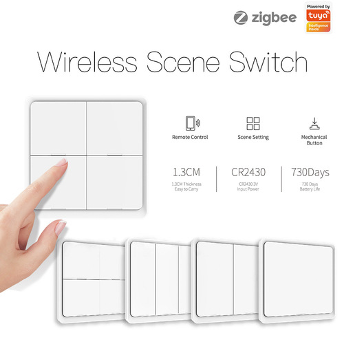 zigbee Tuya Smart Home Scene Switch Wireless 4-button App Timing Scene Smart Switch with Free Sticker