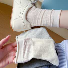 袜子女糖果色纯色网眼袜子女ins潮日系学院风百搭纯色竹棉长袜