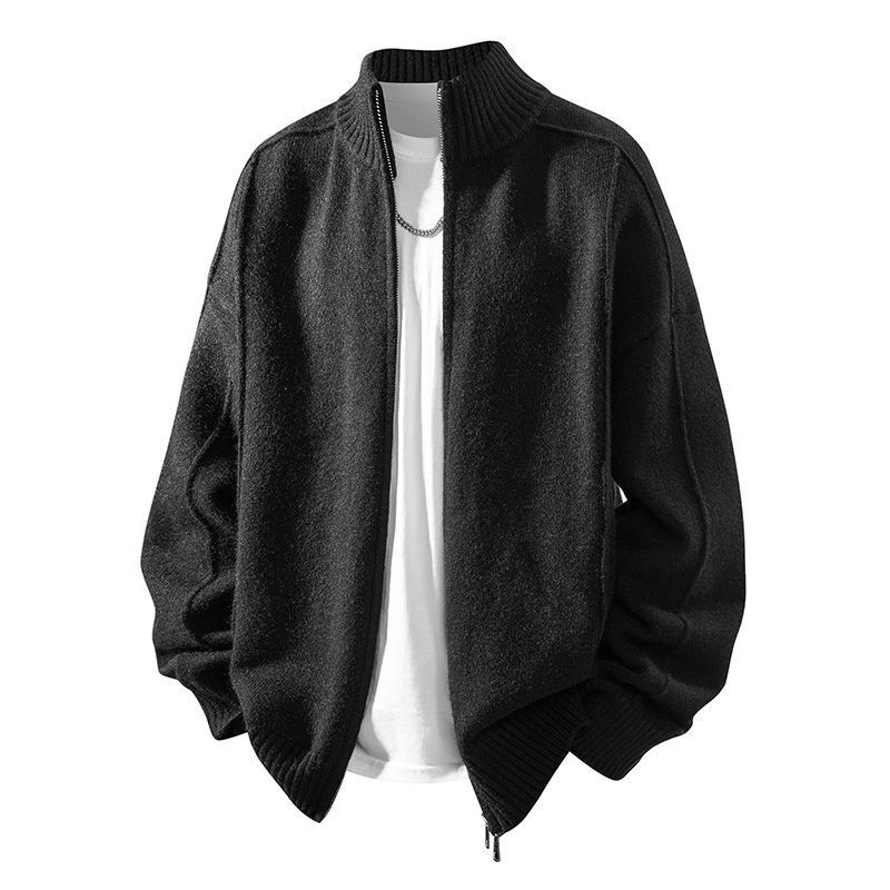 Oversized Men's Knit Cardigan – Breathable & Stretchable Open-Front Sweater With Textured Design (Shadow Black/Gray/Navy/Charcoal)_voghion.com