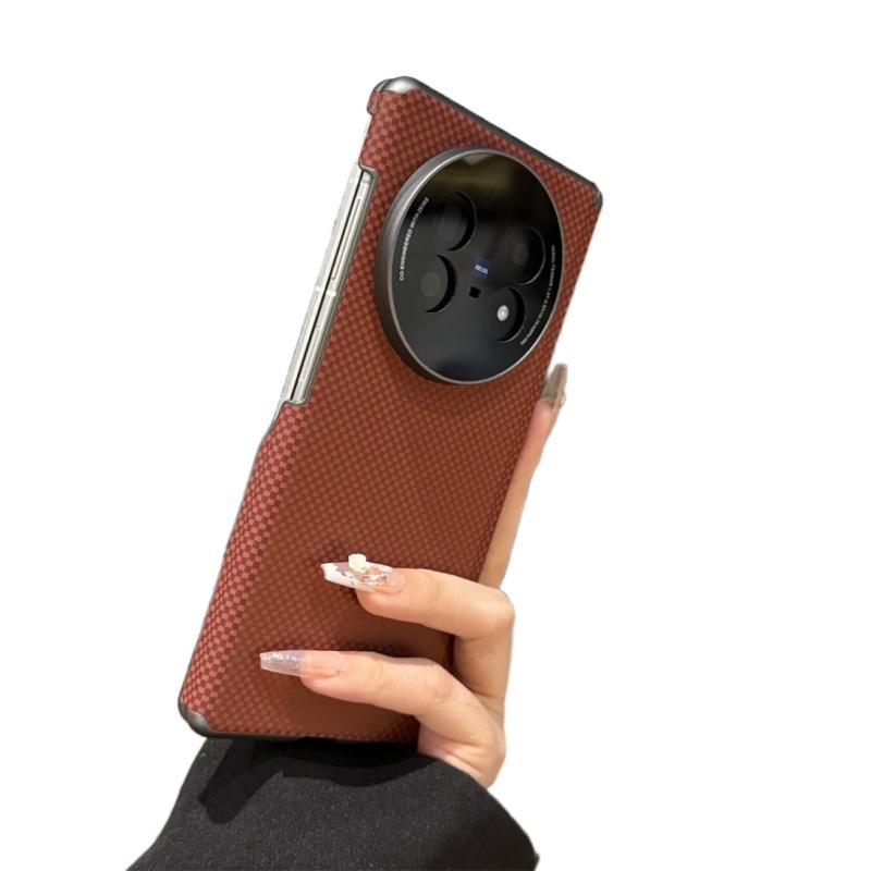 适用vivoxfold5手机壳素皮凯夫拉纹XFold5双中轴磁吸铰链保护后壳|undefined