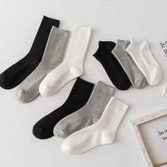 White Socks for Girls - Summer Thin Cotton Grey Ins Trend Pure Color Long Stockings, Black with Loafers Mid-Calf Socks
