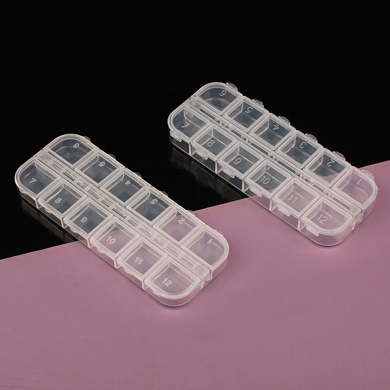 12 grid medicine capsule transparent compartment plastic box home nail art jewelry storage box sealed packaging box 12 grid medicine capsule transparent compartment plastic box home nail art jewelry storage box sealed packaging box