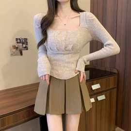 秋季半身裙女百褶裙新款高腰显瘦小个子a字短裙学院风两件套长袖