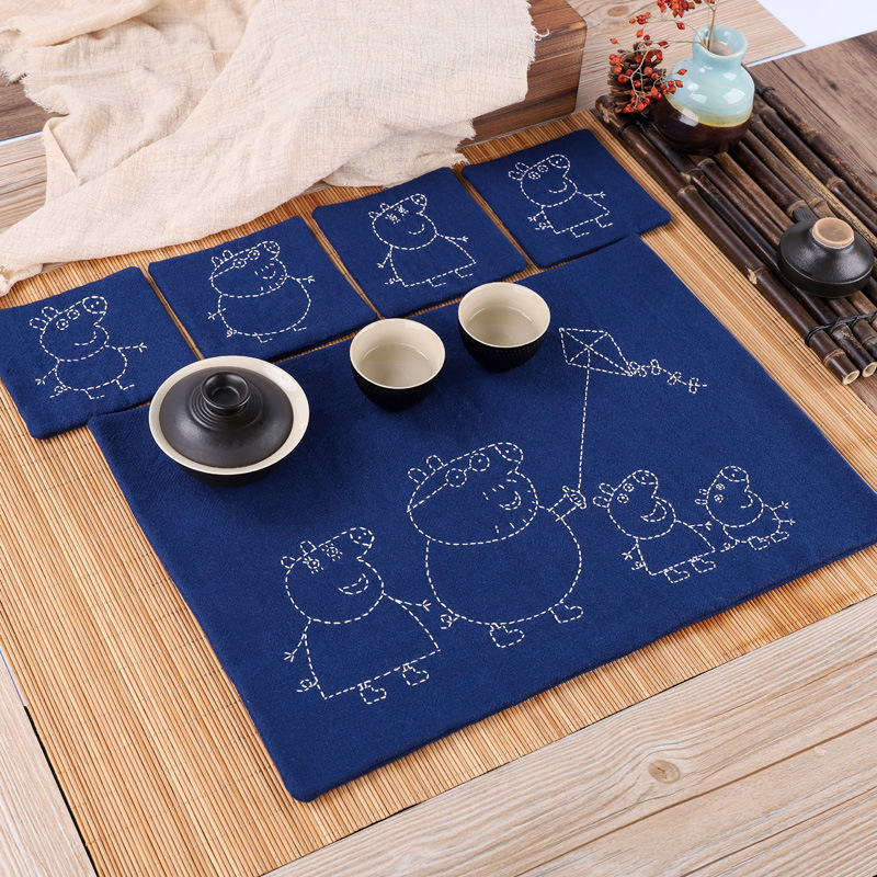 Paquete de material de bordado hecho a mano de bricolaje conjunto de tela estera de té montaña regalo creativo bordado paquete de material principiante