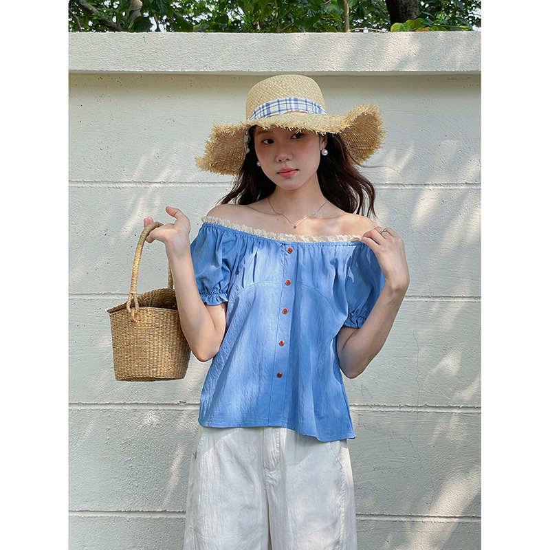 [Little Paris Tea Break] Song Ming French Retro Llace Collar Shirt Women's Summer Commuter Short Top W148C