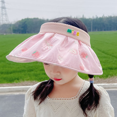 3-6 years old girl fruit mesh shell hat summer large brim sun hat for outdoor children silver tie-through strapless hat