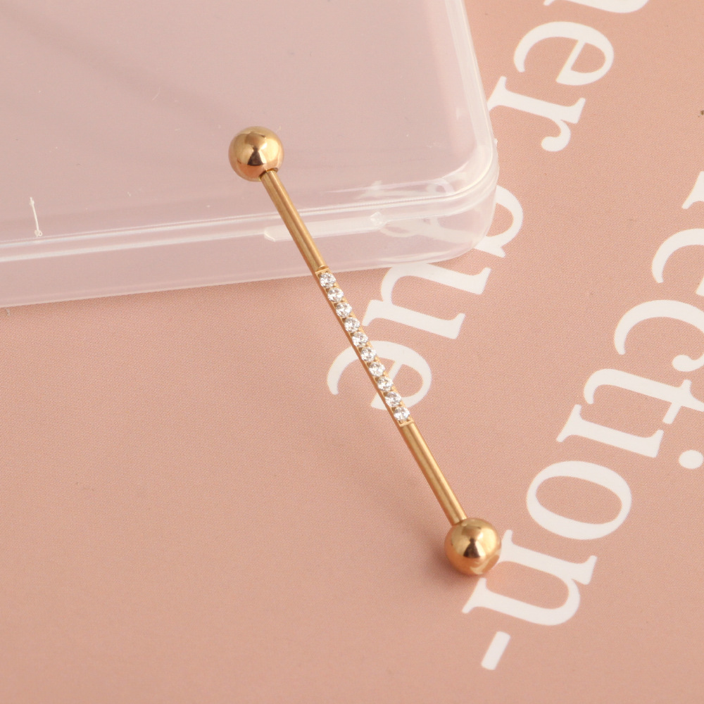 Stainless Steel Zircon Star Cartilage Earring Barbell Fashion Punk Piercing Jewelry Rose Gold detail image 8