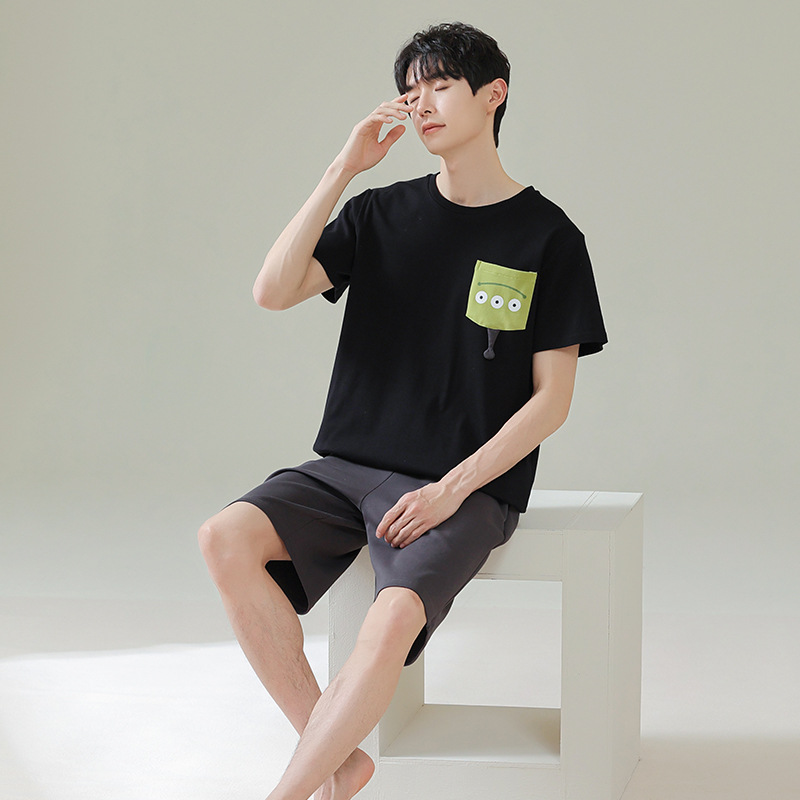 Pareja de pijamas de verano de algodón de manga corta de Internet celebridad oso lindo de dibujos animados nuevo camisón ropa de casa de las mujeres traje de verano