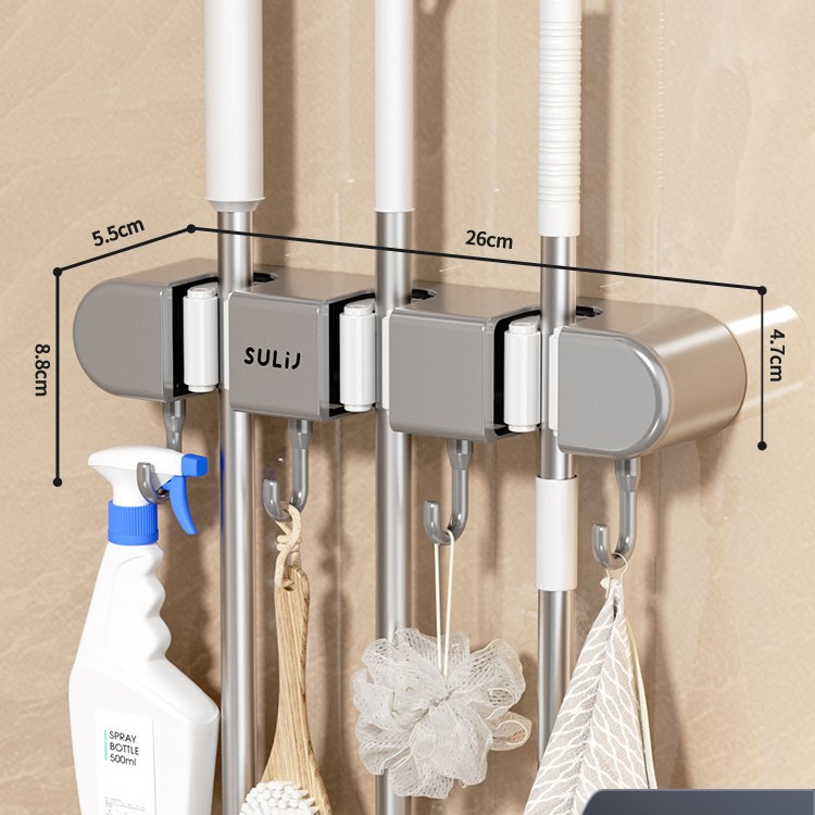 클립 3개 후크 4개 - 클래식 그레이 [벽 손상 없음]
