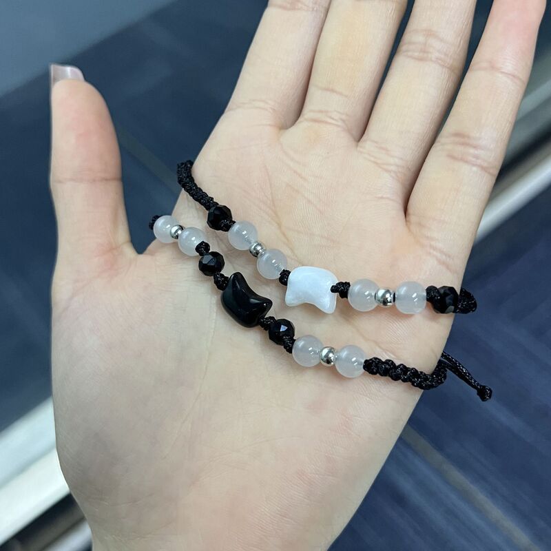 Explosive Black Cat White Cat Bracelet Exquisite Niche Woven Couple's Life Year Hand Rope Simple All-match Explosive Black Cat White Cat Bracelet Exquisite Niche Woven Couple's Life Year Hand Rope Simple All-match